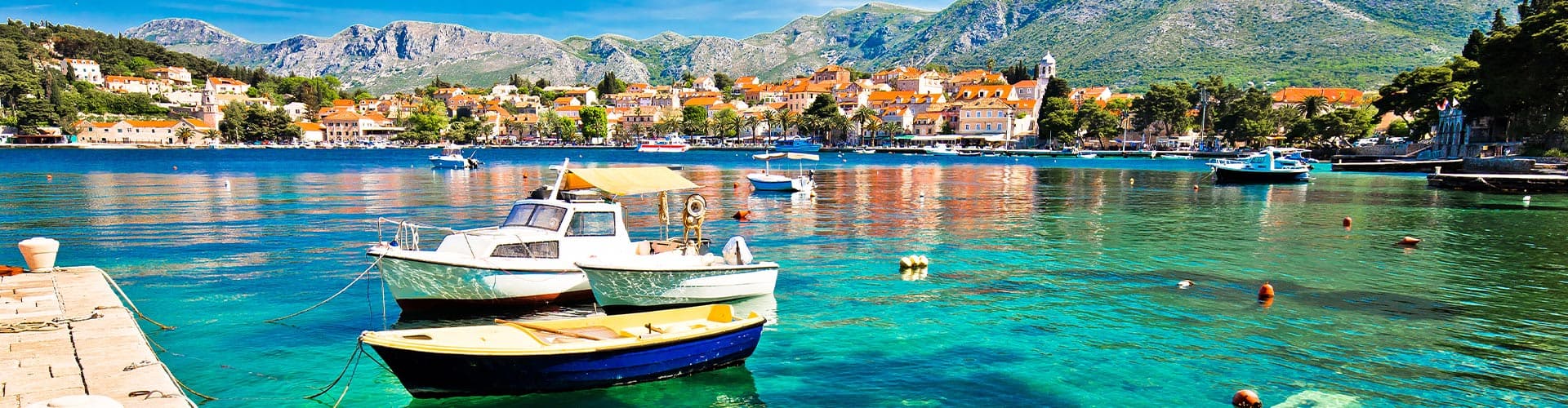 View of Cavtat waterfront and surrounding boats, Croatia
