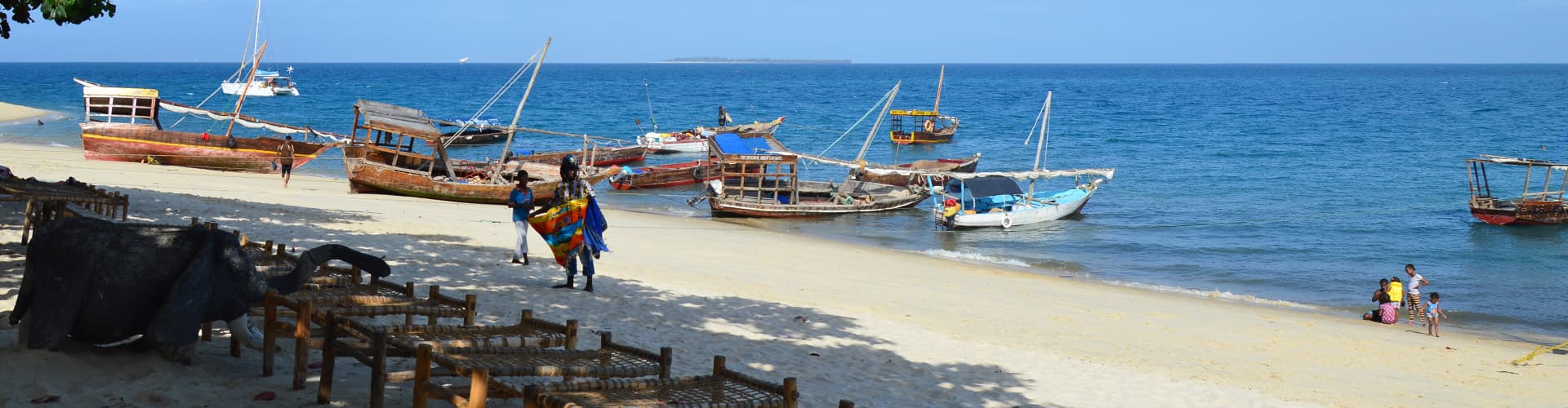 Fishing boats moored on the beaches of Zanzibar