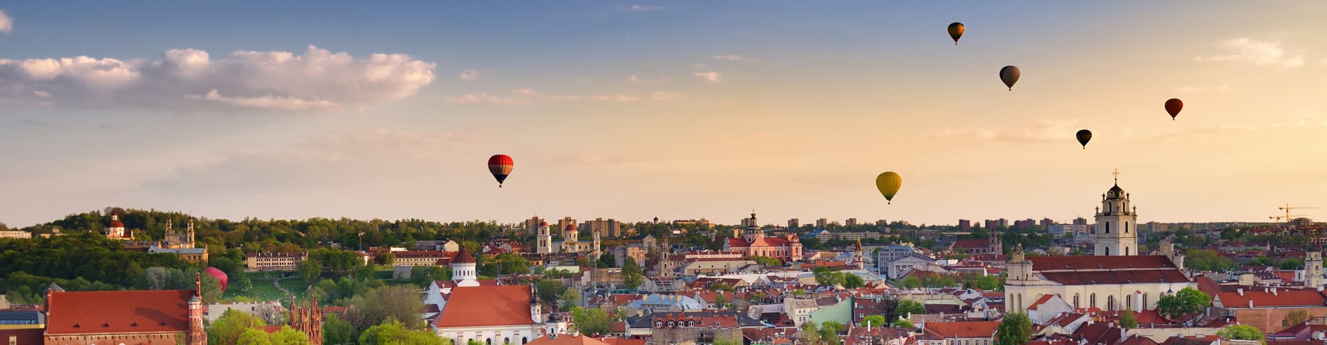 Panorama of Vilnius with hot air balloons
