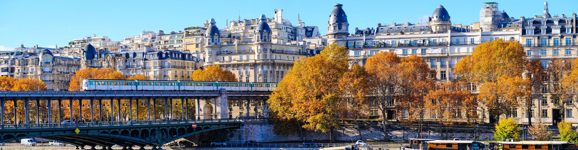 Local train over the River Siena, Paris, France