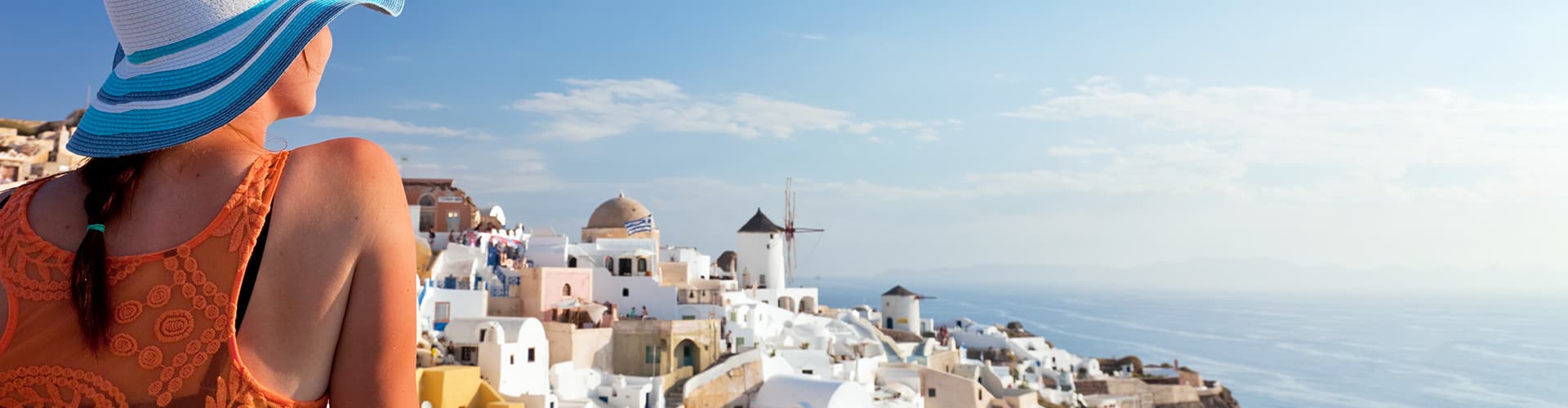 Greece Santorini view woman back