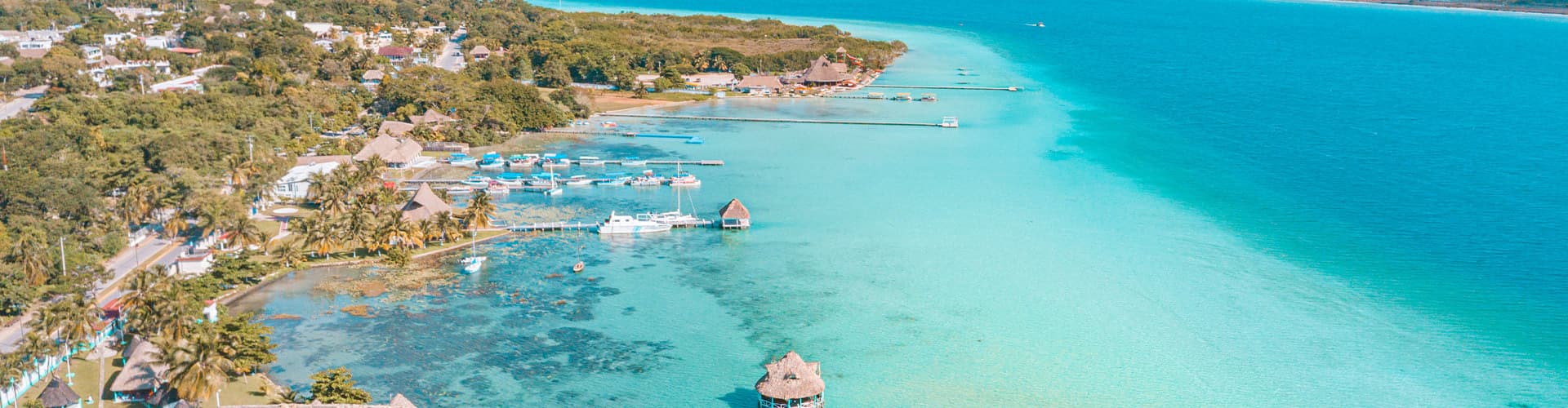 Aerial view of Bacalar Lagoon, Lake of Seven Colors, Mexico
