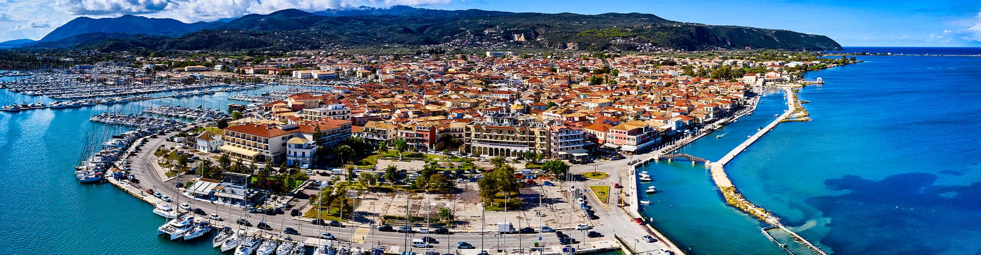 Panorama of Lefkada harbour, Greece