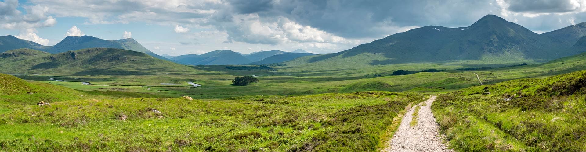 Panorama view of West Highland Way hike, near Fort William, Scotland