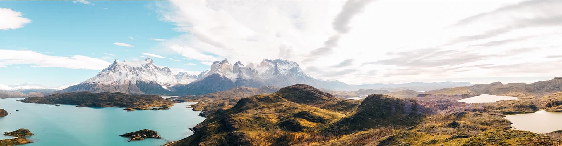 Panorama of the mountains in Torres del Paine National Park, Chile