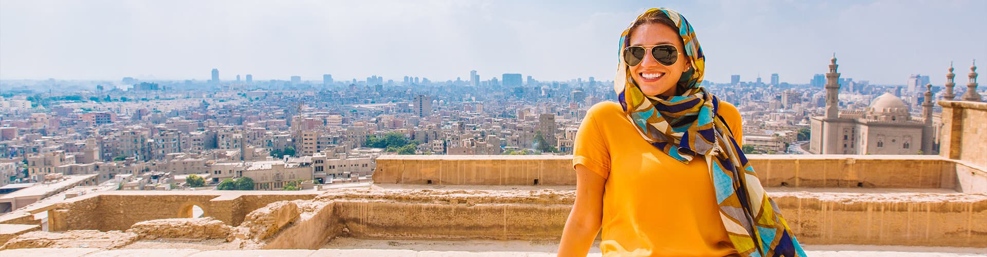 Traveller enjoys rooftop panoramic views of Cairo