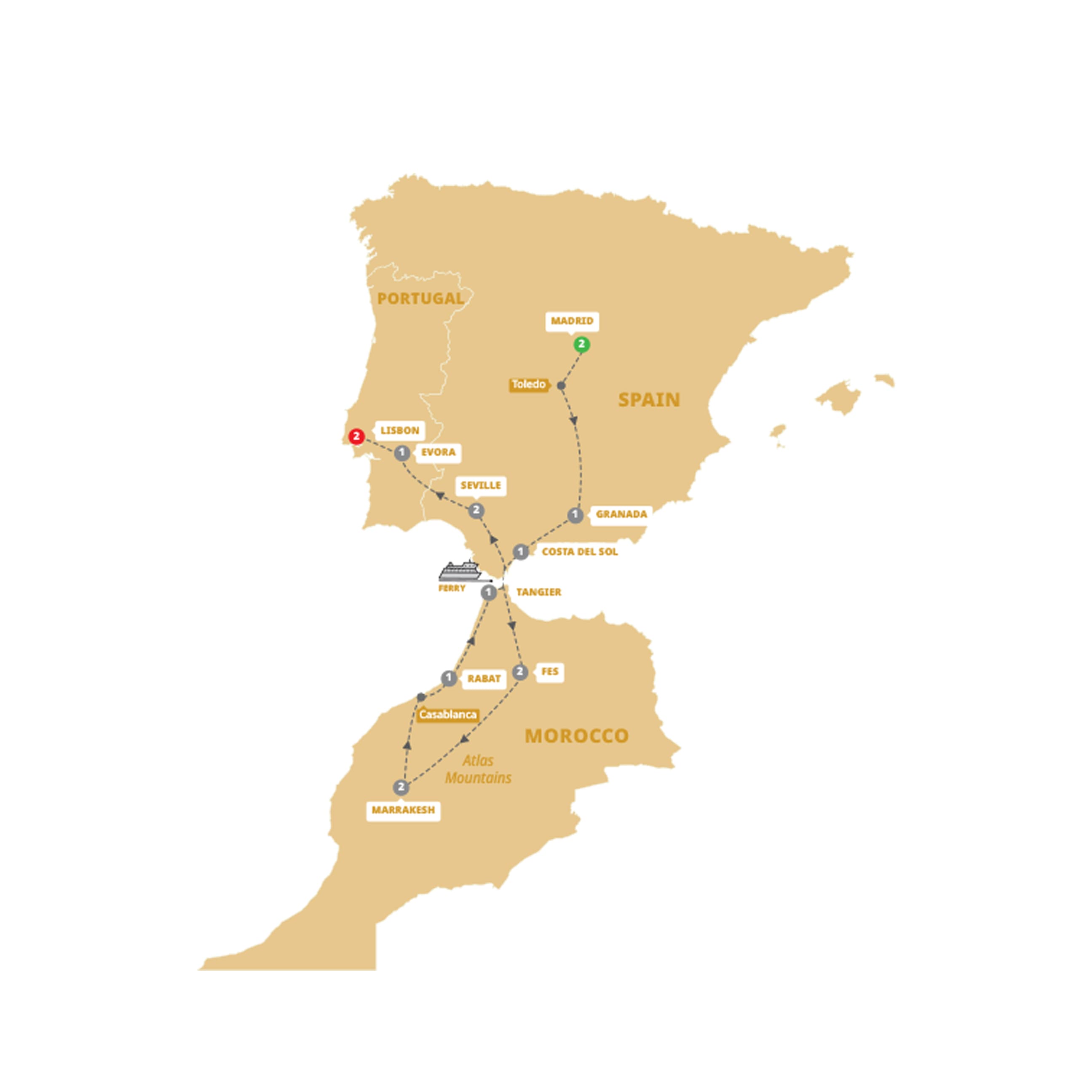 Spain, Morocco and Portugal