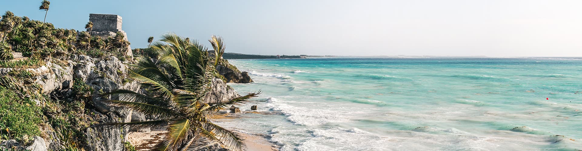 QBPN - Ruins and beach with palm trees in Tulum, Mexico