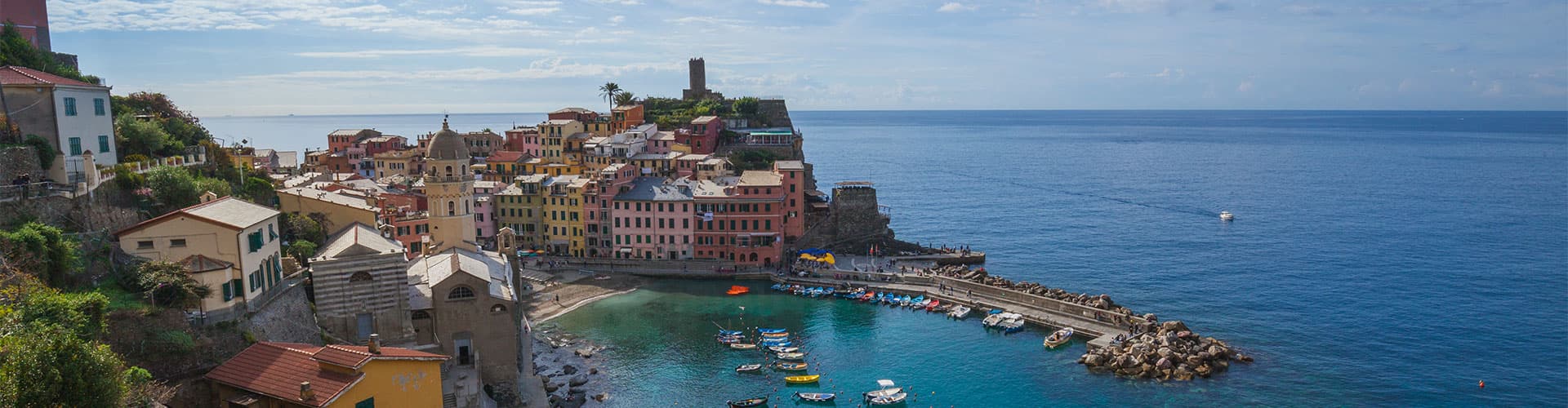 A view over the marina in Vernazza, Cinque Terre, Italy.
