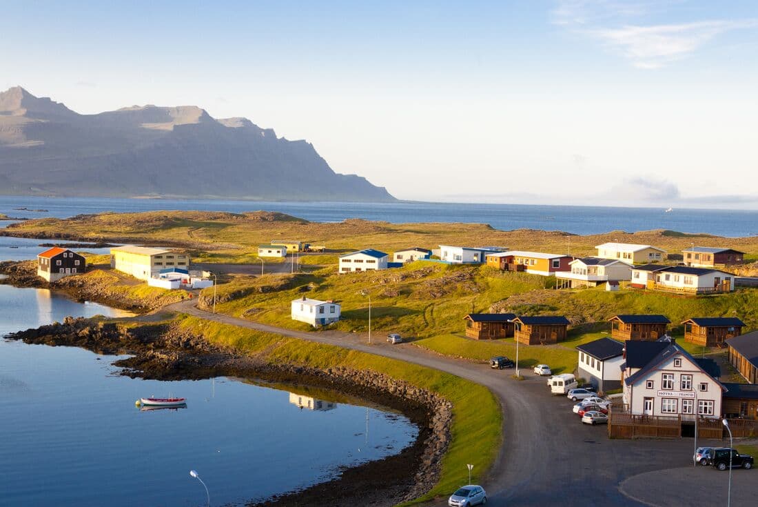Aerial image of the town of Djupivogur, eastern Iceland